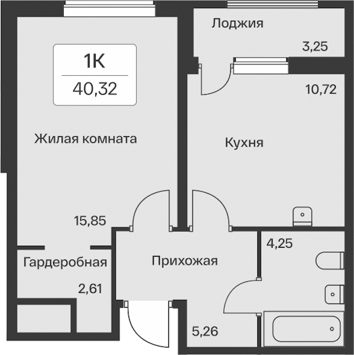 1-комнатная квартира 40.32 м², 7/11 эт., ЖК «Расцветай в Янино»